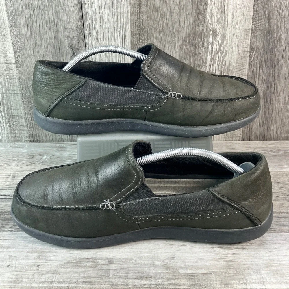 Crocs Walu Slip-On Leather Loafers Mens 11 Charcoal Grey Moc Toe 202221
